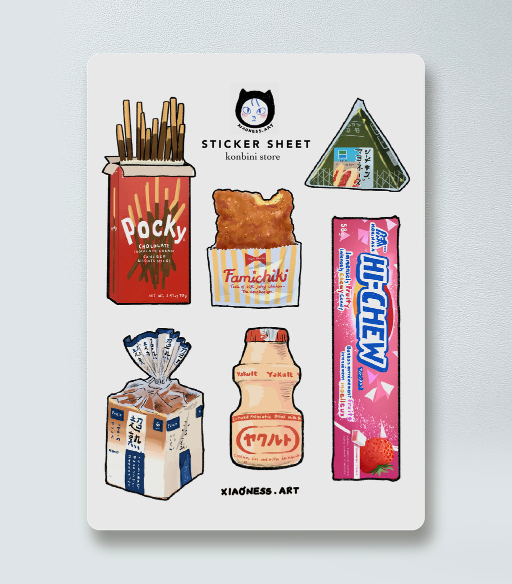 Japanese Convenience Store Sticker Sheet | Konbini Food Snack Sticker Pack