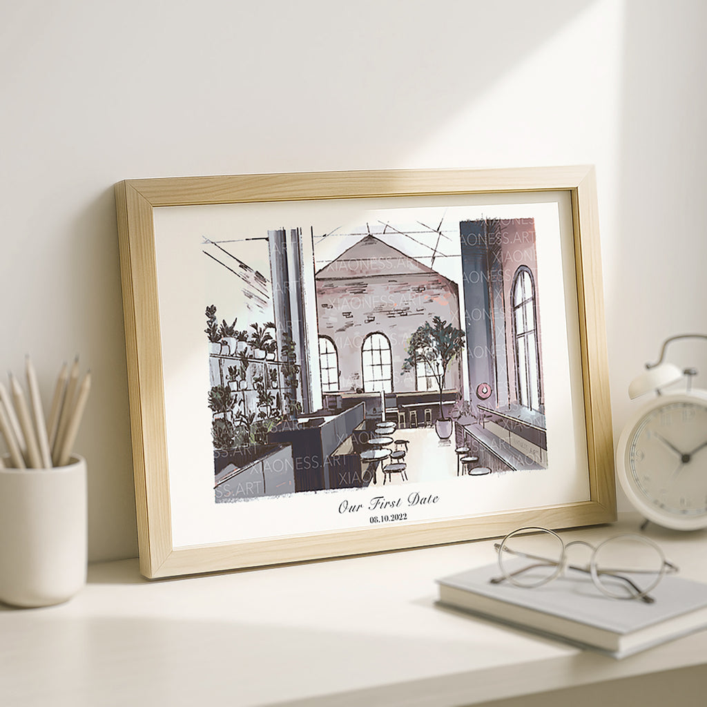 First Date Venue Painting | Personalized Anniversary Gift for Couples